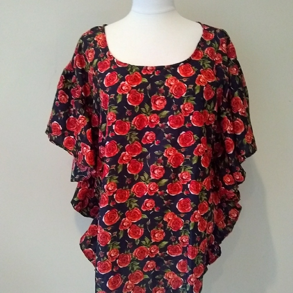 Alisha & Chloe Red Floral Print Plus Size Top 2X